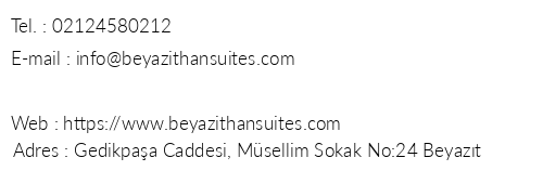 Beyazt Han Suites telefon numaralar, faks, e-mail, posta adresi ve iletiim bilgileri